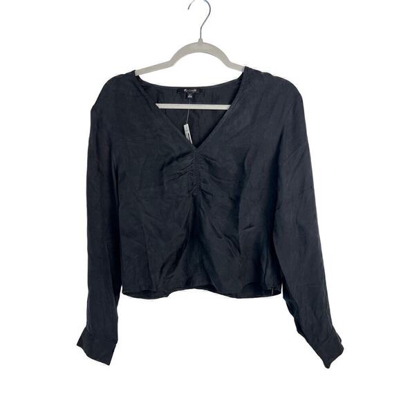 Madewell Women's Brushed Ruched-Front Top Black Size 0 - Picture 4 of 9